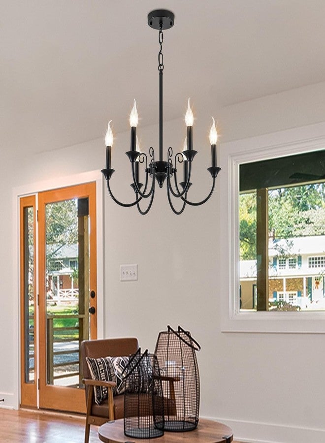 WOKE Farmhouse Chandelier, 6-Light Black Chandelier Light Fixture for Dining Room, Rustic Industrial Pendant Ceiling Light Fixture Candle Chandelier for Living Room Kitchen Island (Bulb not Included) - Image 4